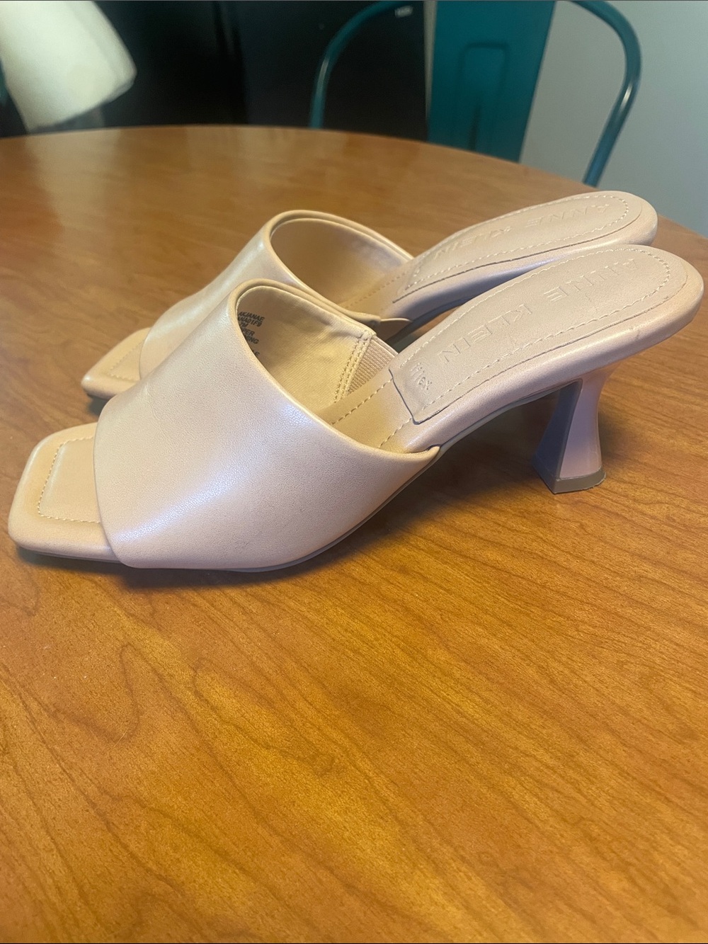 Anne Klein Jana Beige Wide Strap Square Toe Slide Mules 7